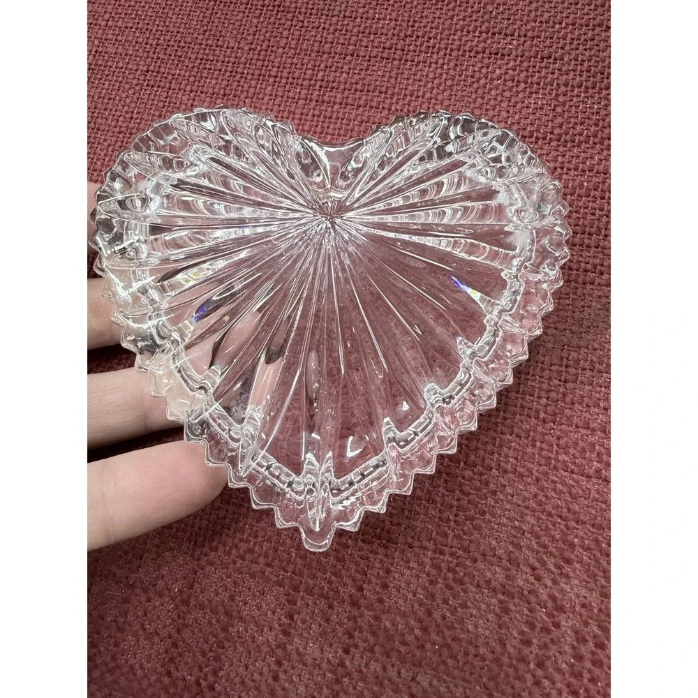 Vintage Gorham Cut Crystal Heart Shaped Trinket Candy Bowl 4 1/2